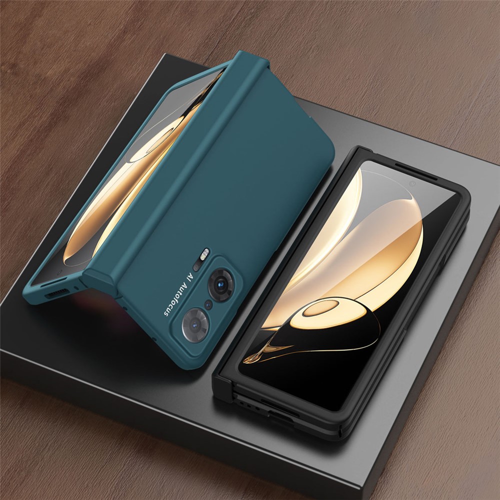 For Honor Magic V Hinge Design All-round Coverage Hard PC Folding Phone Case Cover with Glass Screen Protector - Green-2
