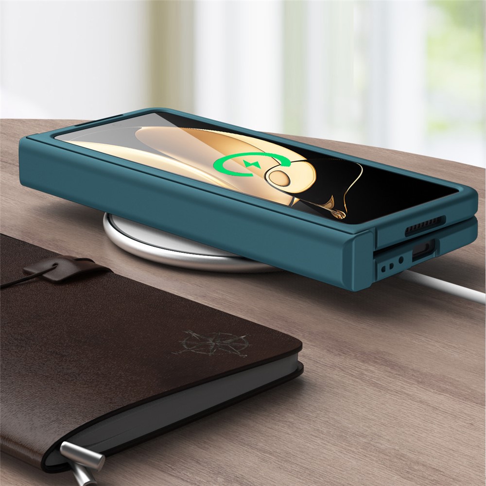 For Honor Magic V Hinge Design All-round Coverage Hard PC Folding Phone Case Cover with Glass Screen Protector - Green-3