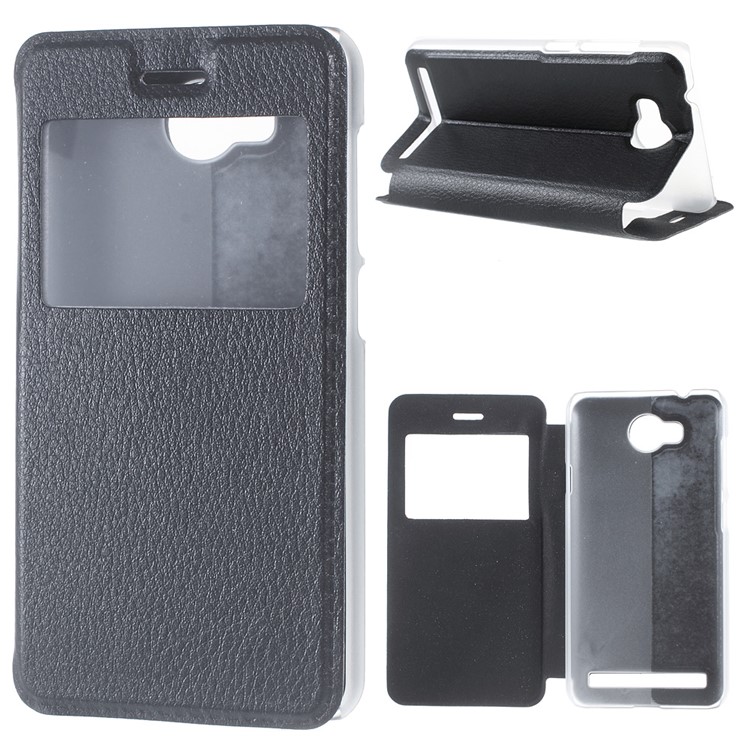 View Window Leather Stand Protective Case for Huawei Y3II / Y3 II - Black-1