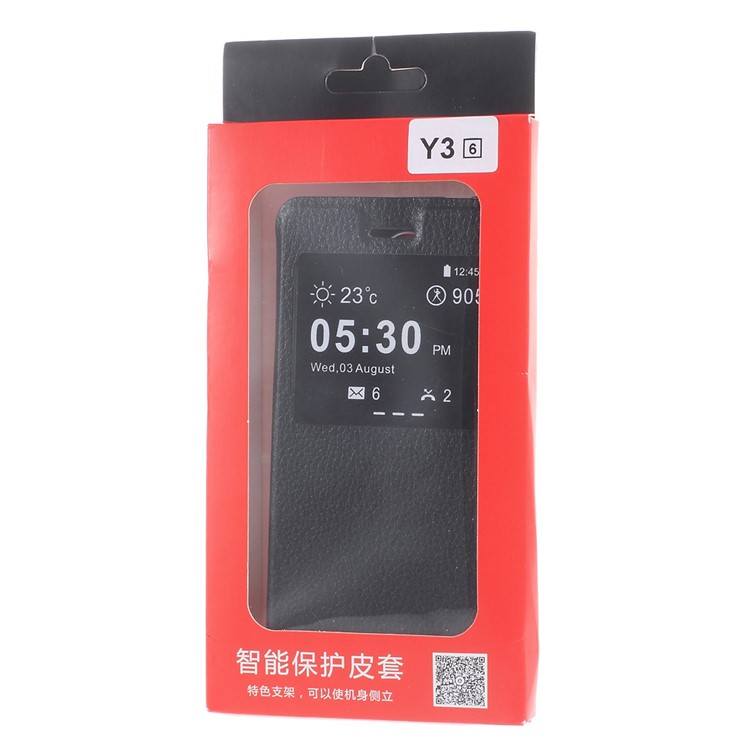 View Window Leather Stand Protective Case for Huawei Y3II / Y3 II - Black-8