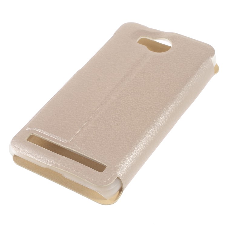 Stand View Window Leather Folio Cover for Huawei Y3II / Y3 II - Gold-4