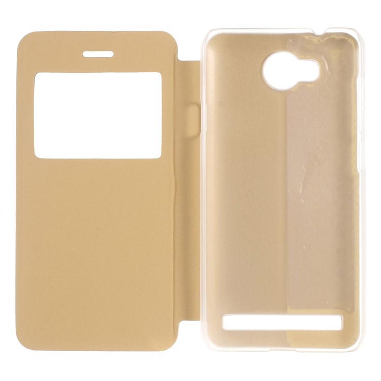 Stand View Window Leather Folio Cover for Huawei Y3II / Y3 II - Gold-5