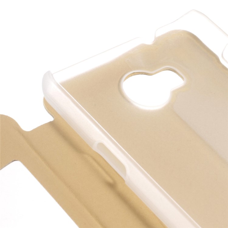 Stand View Window Leather Folio Cover for Huawei Y3II / Y3 II - Gold-6