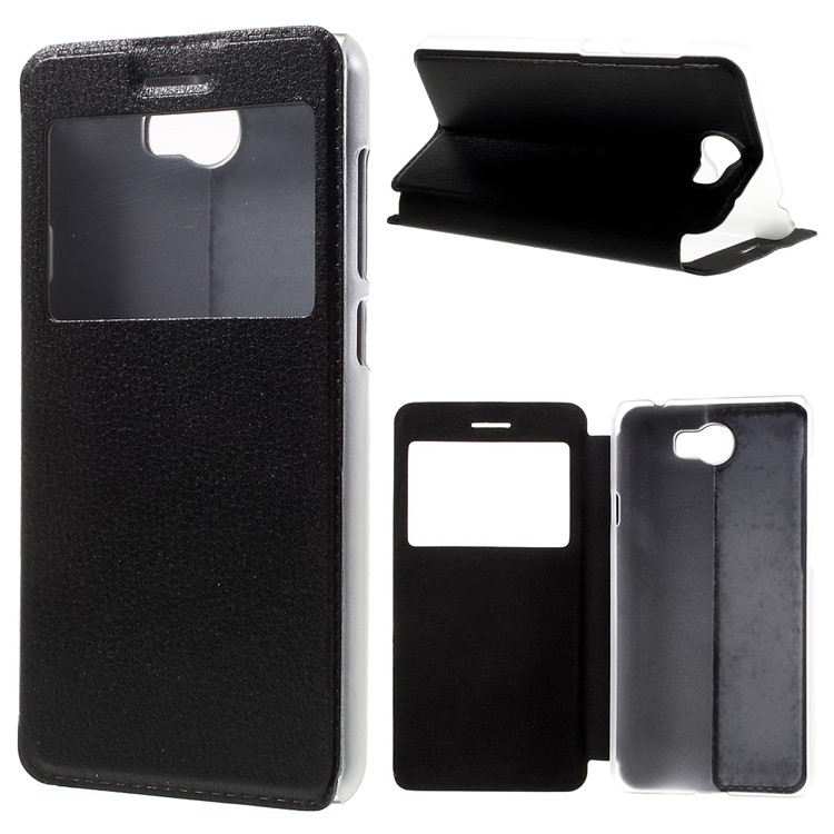 View Window Leather Stand Case for Huawei Y5II/Y5 II - Black-1