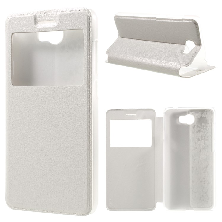 View Window Leather Stand Cover for Huawei Y5II/Y5 II - White-1