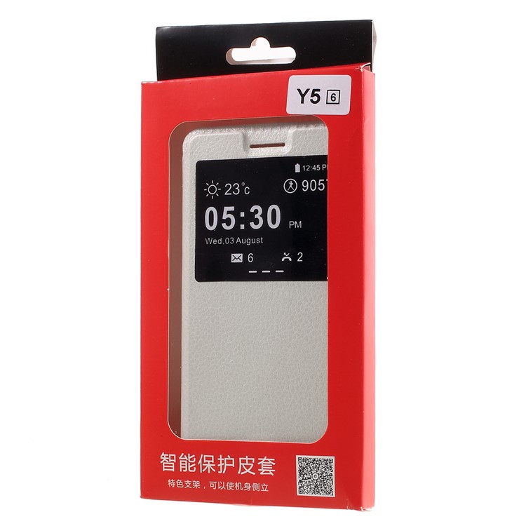 View Window Leather Stand Cover for Huawei Y5II/Y5 II - White-9