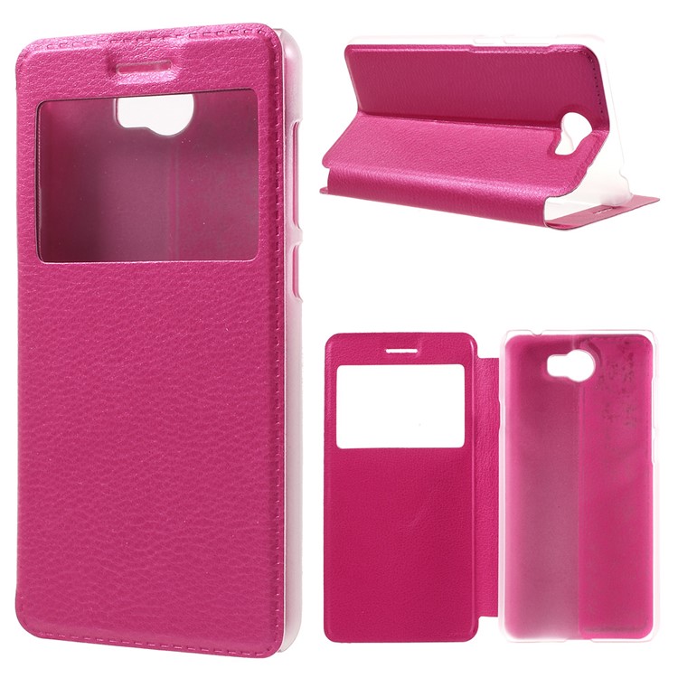 Flip Leather Stand View Window Case for Huawei Y5II/Y5 II - Rose-1