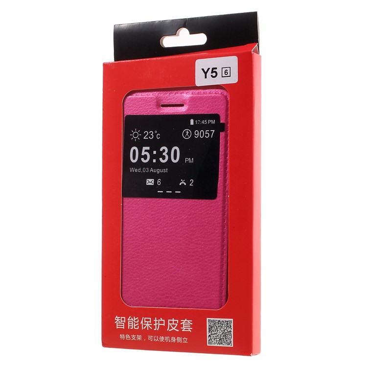 Flip Leather Stand View Window Case for Huawei Y5II/Y5 II - Rose-9