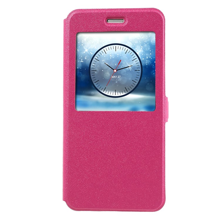 Sand-like Texture Smart Stand Leather Window Cover for Huawei Honor 8 - Rose-1