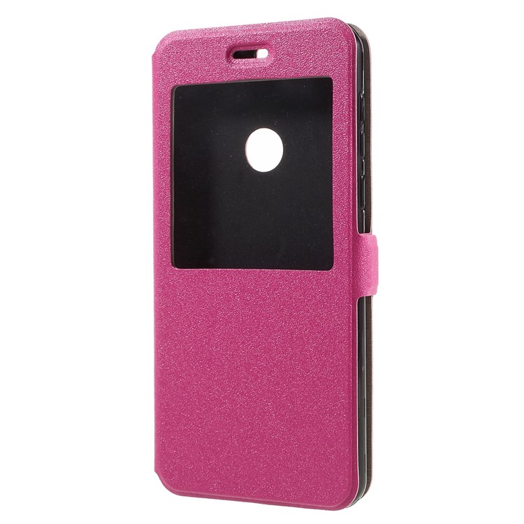 Sand-like Texture Smart Stand Leather Window Cover for Huawei Honor 8 - Rose-2