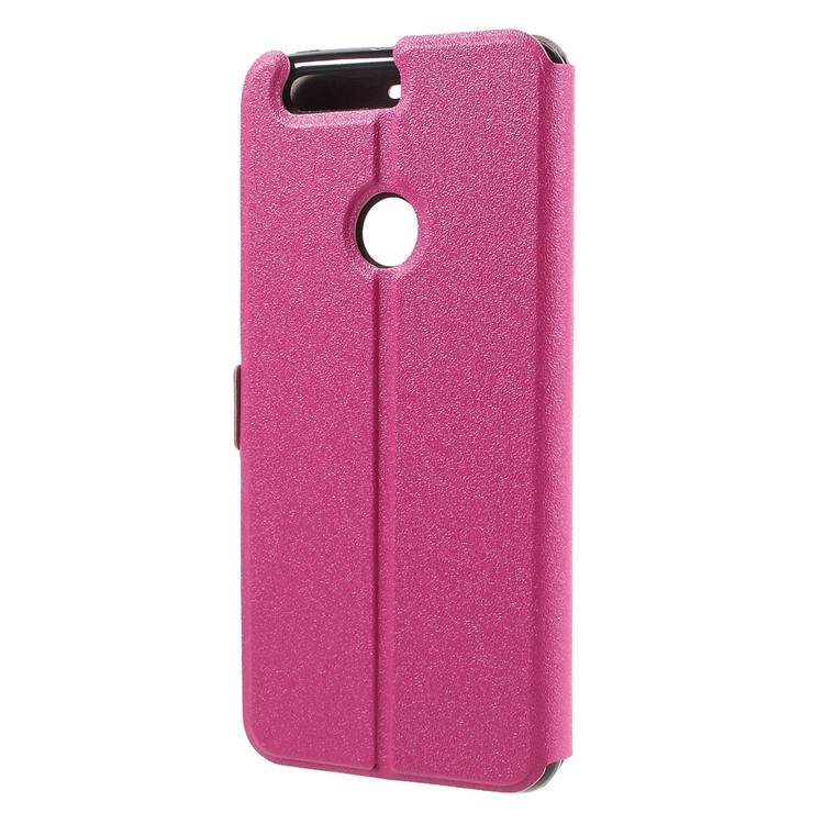 Sand-like Texture Smart Stand Leather Window Cover for Huawei Honor 8 - Rose-3