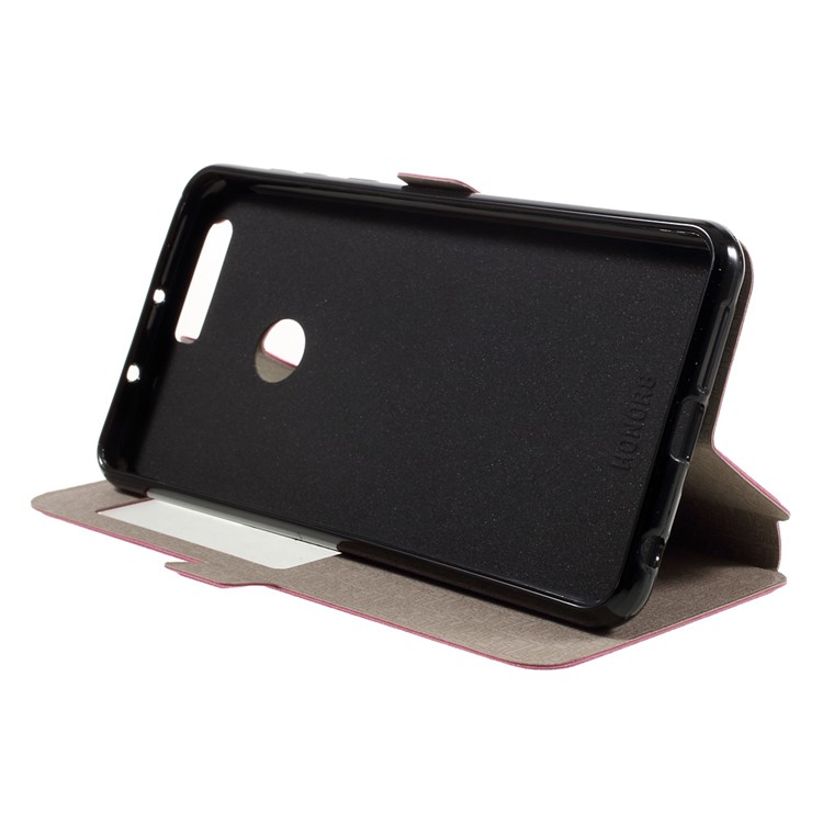 Sand-like Texture Smart Stand Leather Window Cover for Huawei Honor 8 - Rose-4