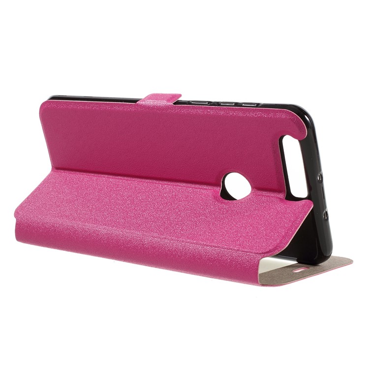 Sand-like Texture Smart Stand Leather Window Cover for Huawei Honor 8 - Rose-5