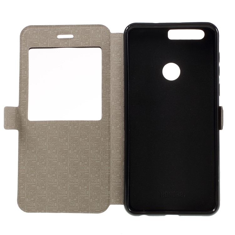 Sand-like Texture Smart Stand Leather Window Cover for Huawei Honor 8 - Rose-6