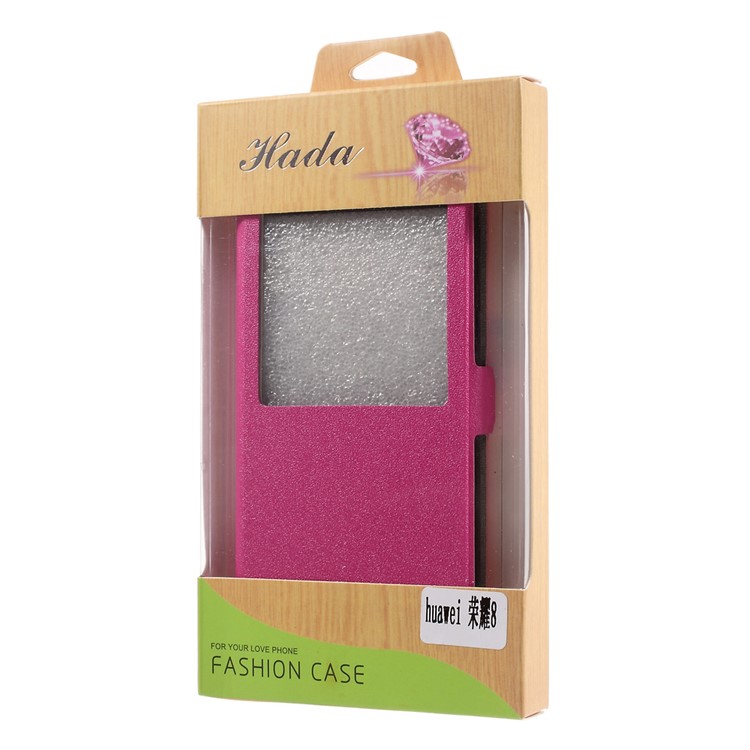 Sand-like Texture Smart Stand Leather Window Cover for Huawei Honor 8 - Rose-9