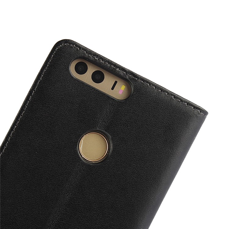 Genuine Split Leather Wallet Stand Case for Huawei Honor 8 - Black-6
