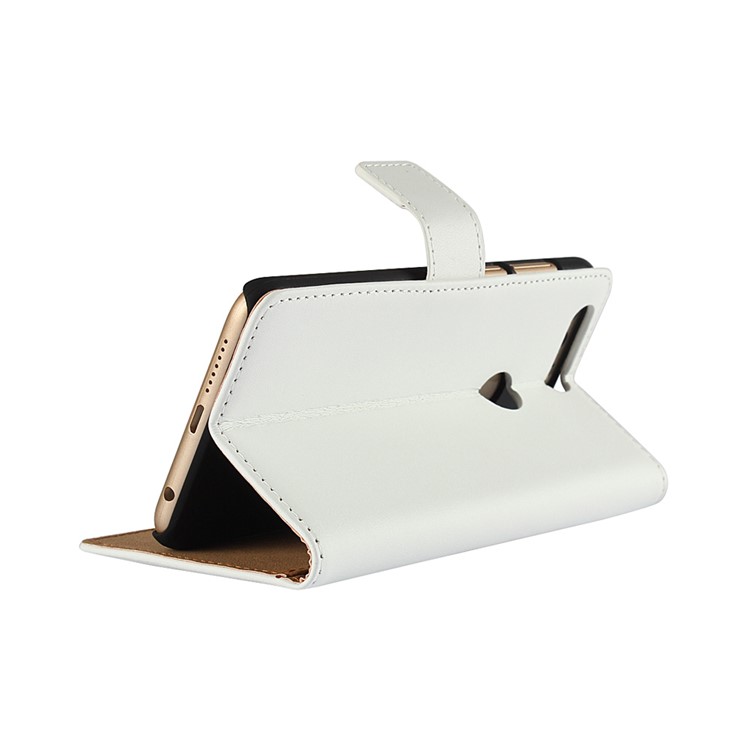 Genuine Split Leather Wallet Stand Cover for Huawei Honor 8 - White-2