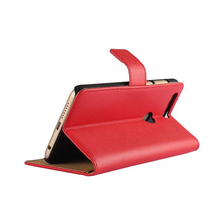 Genuine Split Leather Wallet Stand Shell for Huawei Honor 8 - Red-2