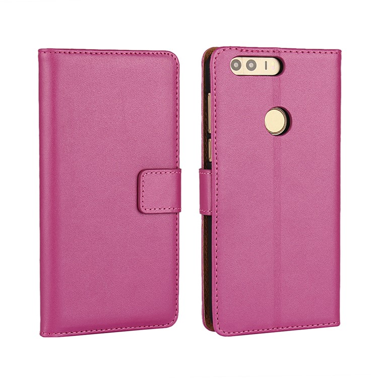 Genuine Split Leather Flip Case With Stand for Huawei Honor 8 - Rose-1