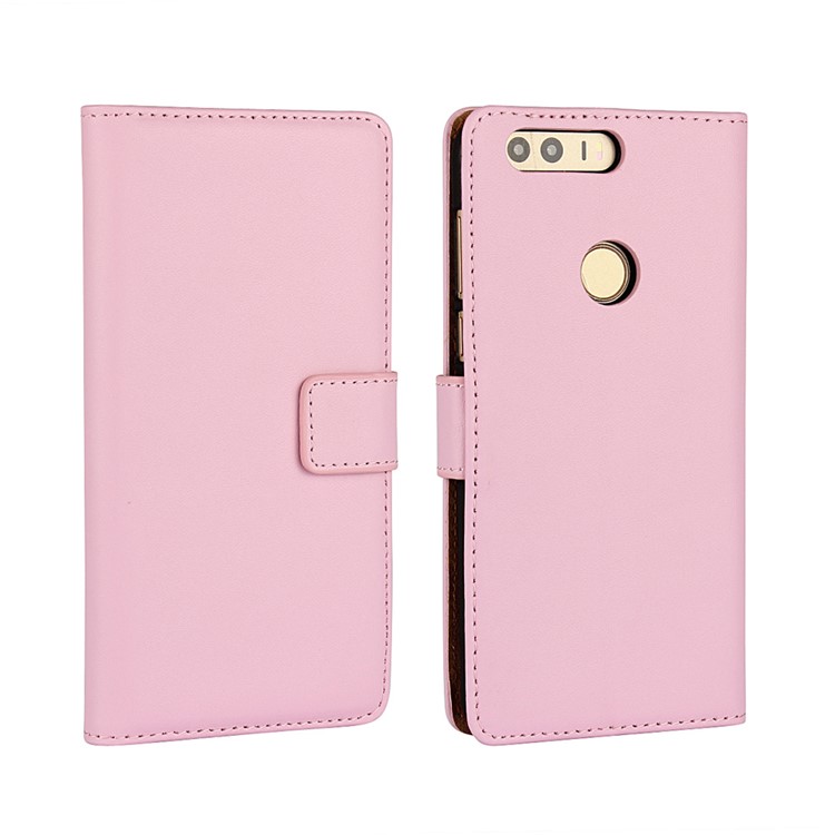 Genuine Split Leather Protector Case with Card Slots for Huawei Honor 8 - Pink-1