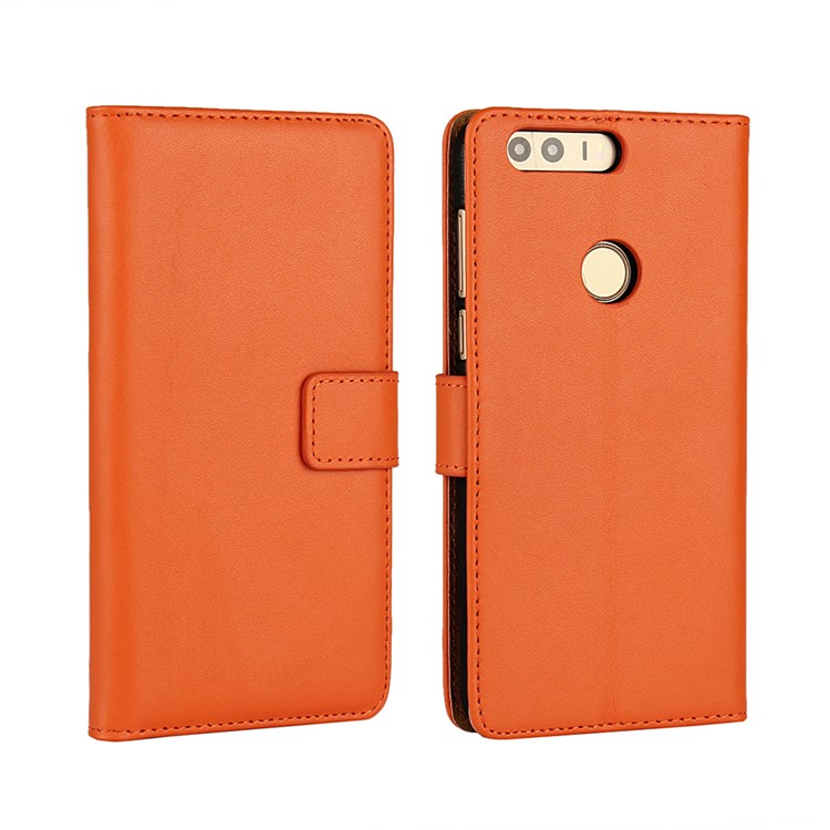 Split Genuine Leather Wallet Stand Case for Huawei Honor 8 - Orange-1