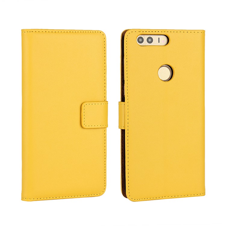 Split Genuine Leather Card Holder Cover Case for Huawei Honor 8 - Yellow-1