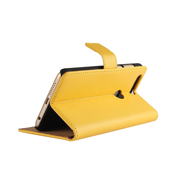 Split Genuine Leather Card Holder Cover Case for Huawei Honor 8 - Yellow-2