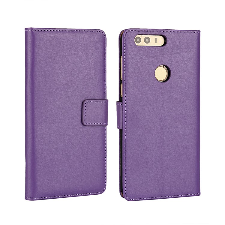 Genuine Split Leather Case with Wallet Stand for Huawei Honor 8 - Purple-1
