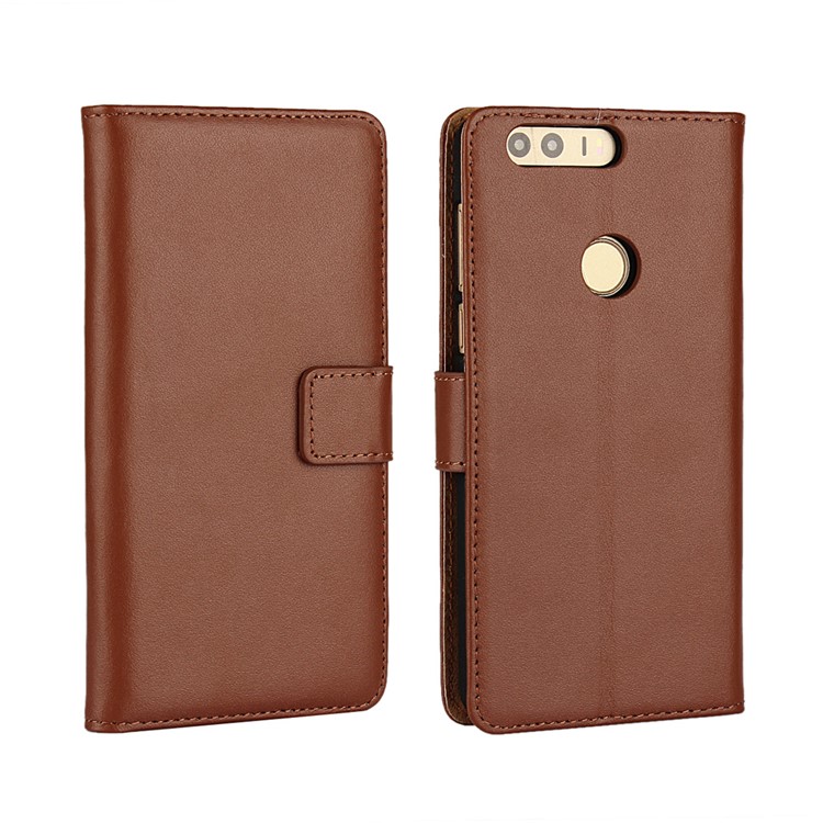 Split Genuine Leather Wallet Stand Phone Cover for Huawei Honor 8 - Brown-1