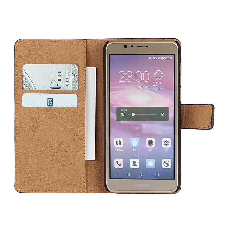 Split Genuine Leather Wallet Stand Phone Cover for Huawei Honor 8 - Brown-3
