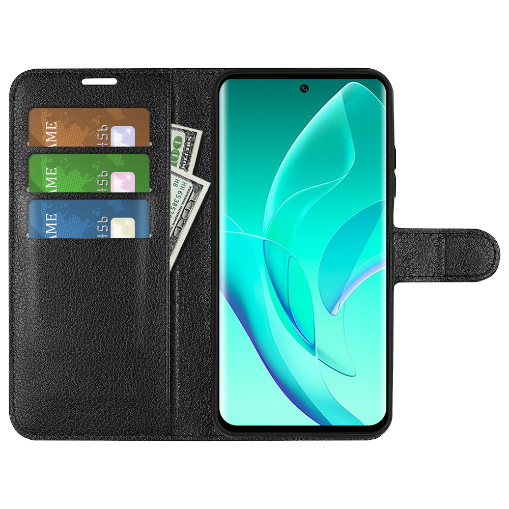 For Honor 60 Pro PU Leather Litchi Texture Shockproof Case Magnetic Closure Protective Flip Stand Wallet Phone Cover - Black-5