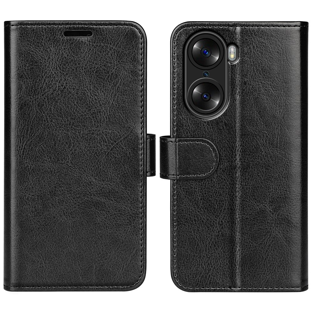 For Honor 60 Pro Crazy Horse Texture Wallet Phone Case PU Leather Attached Inner TPU Magnetic Flip Stand Cover - Black-1