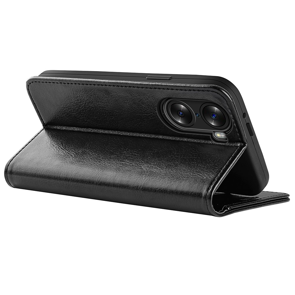 For Honor 60 Pro Crazy Horse Texture Wallet Phone Case PU Leather Attached Inner TPU Magnetic Flip Stand Cover - Black-6