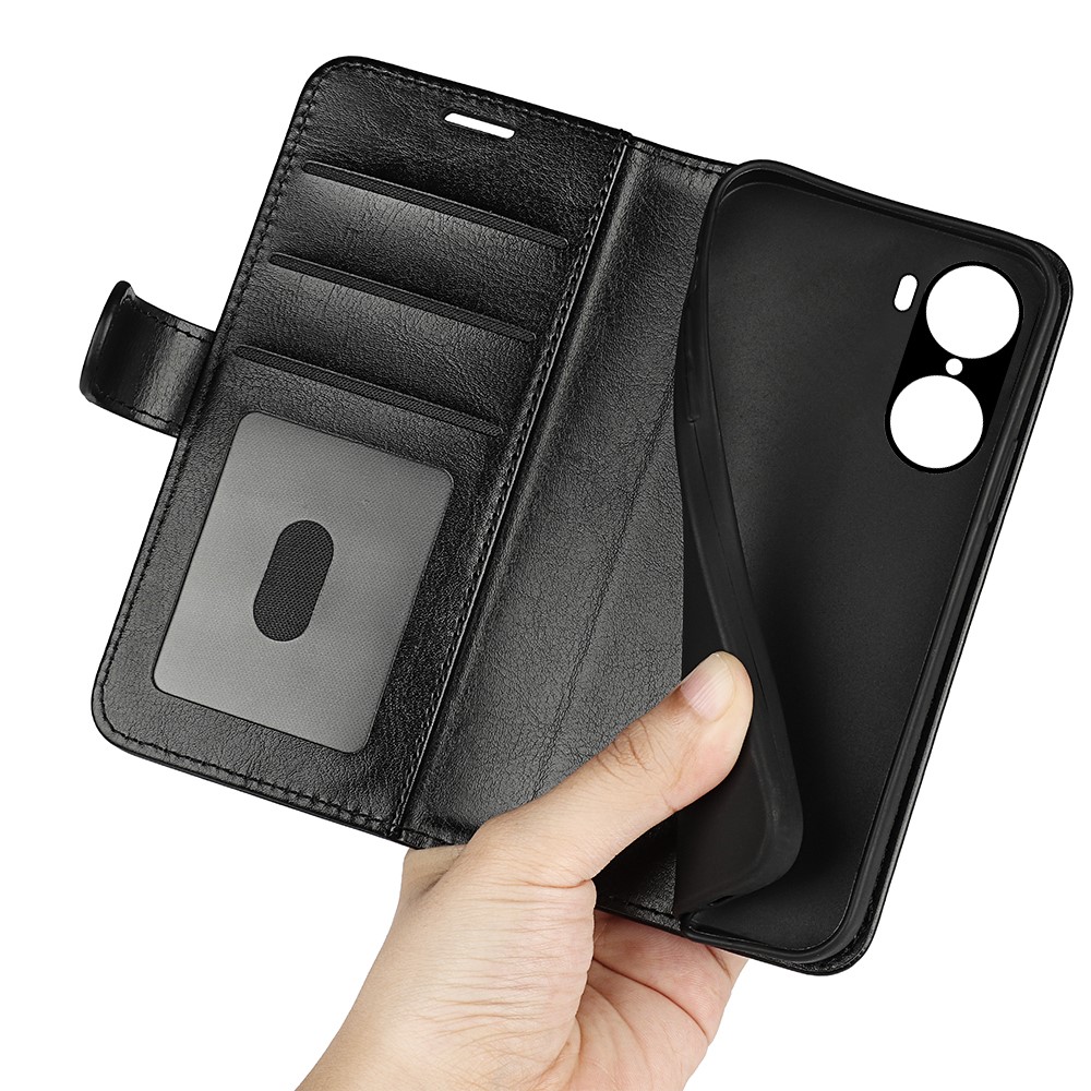 For Honor 60 Pro Crazy Horse Texture Wallet Phone Case PU Leather Attached Inner TPU Magnetic Flip Stand Cover - Black-7