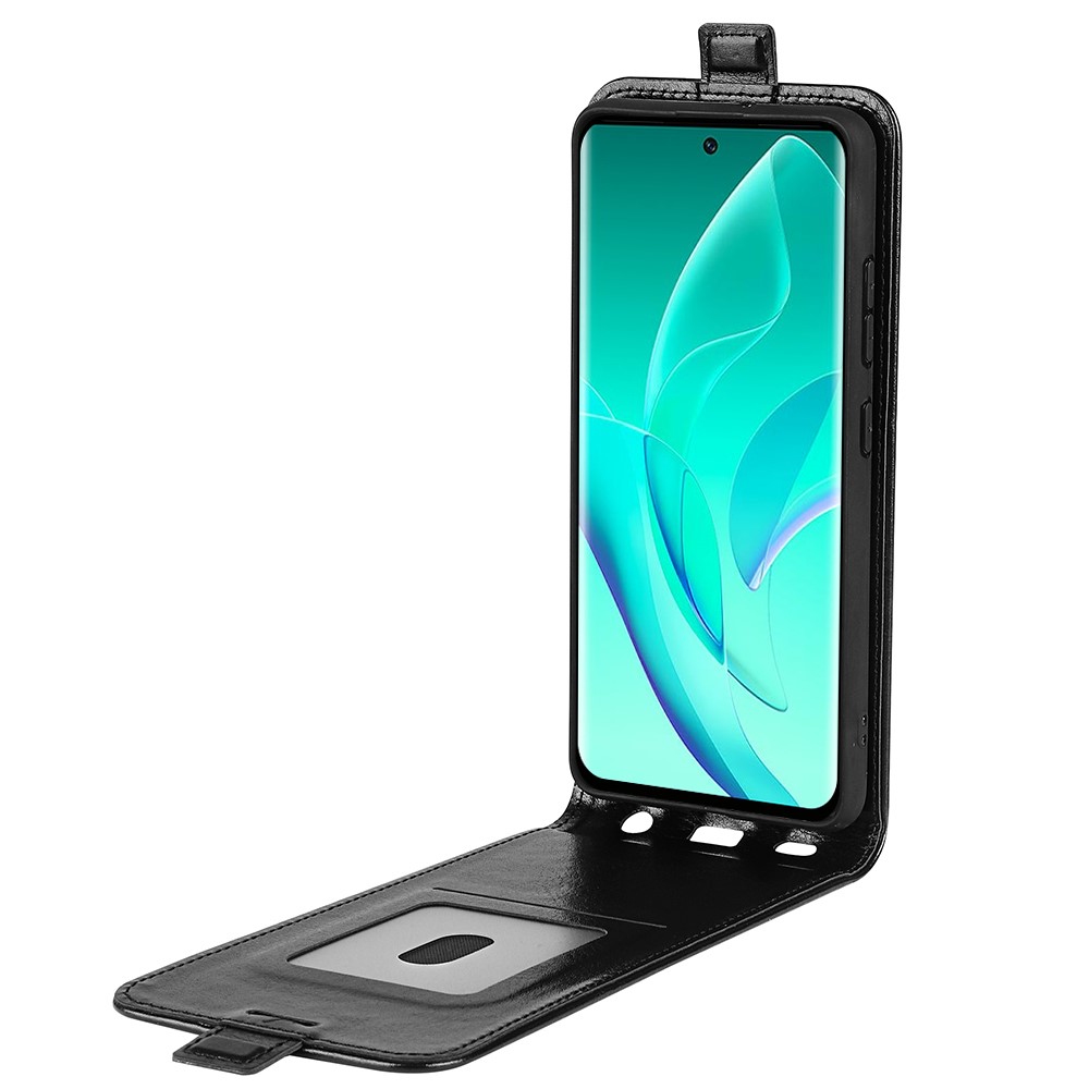 For Honor 60 Pro Crazy Horse Texture Vertical Flip Case PU Leather Magnetic Closure Protective Cover with Card Holder - Black-4