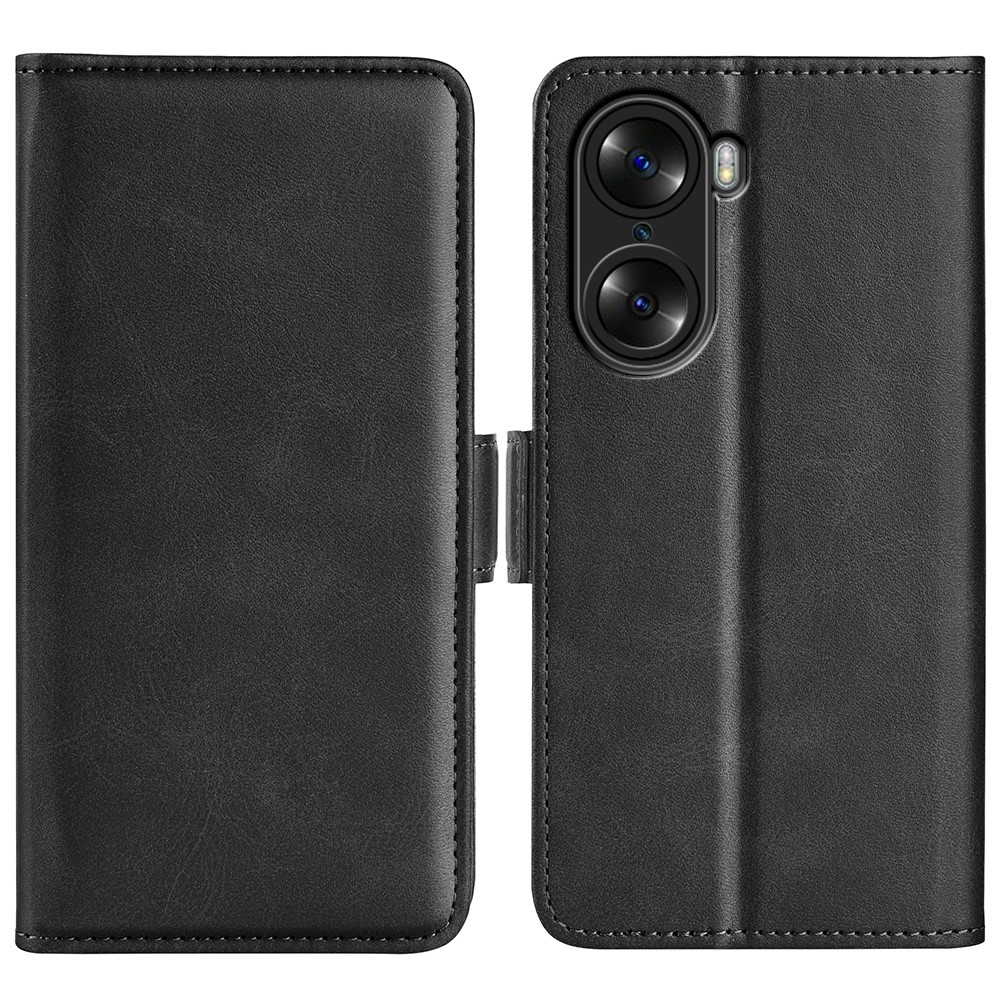For Honor 60 Pro Textured Business Elegant Phone Cover PU Leather Flip Folio Book Stand Wallet Case - Black-1