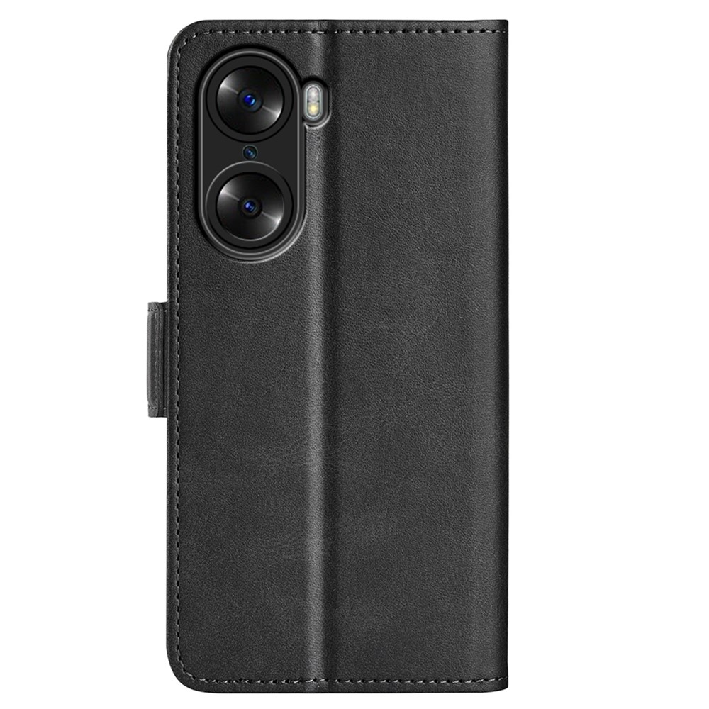 For Honor 60 Pro Textured Business Elegant Phone Cover PU Leather Flip Folio Book Stand Wallet Case - Black-3