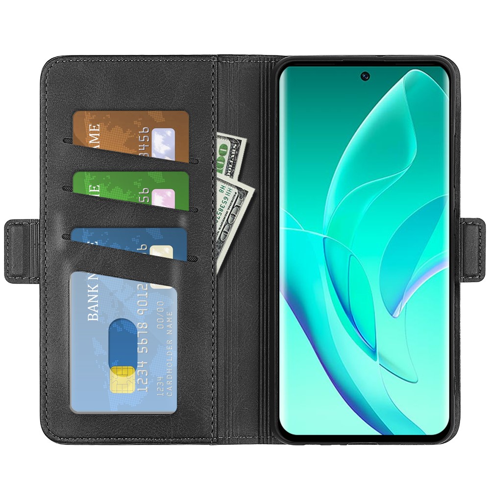 For Honor 60 Pro Textured Business Elegant Phone Cover PU Leather Flip Folio Book Stand Wallet Case - Black-4