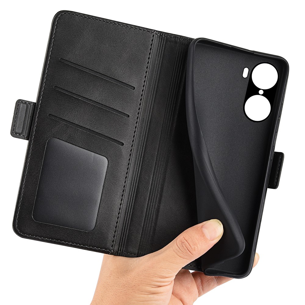 For Honor 60 Pro Textured Business Elegant Phone Cover PU Leather Flip Folio Book Stand Wallet Case - Black-7