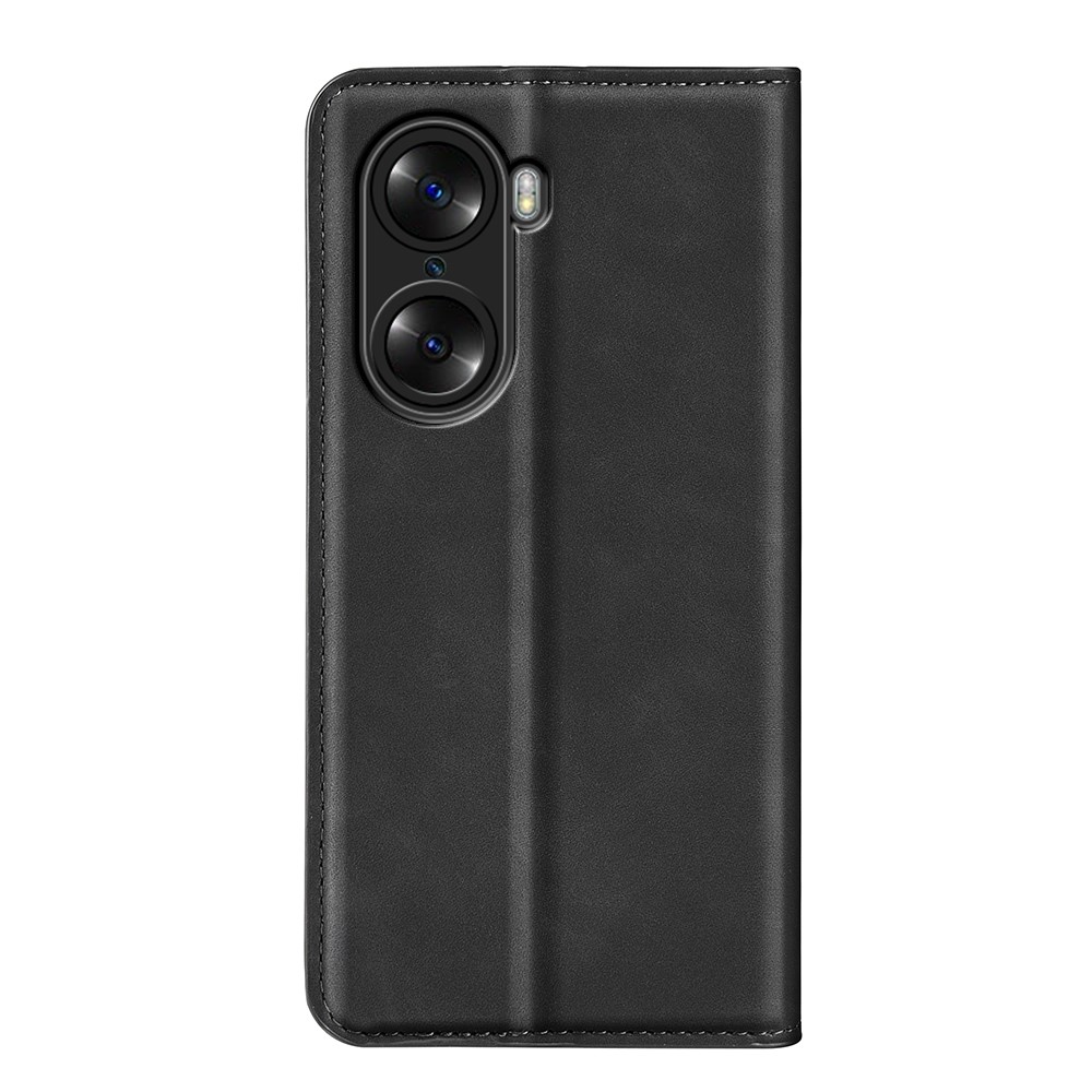For Honor 60 Pro Skin-touch Feeling PU Leather Cover Stand Hidden Magnetic Adsorption Shockproof Flip Wallet Case - Black-3