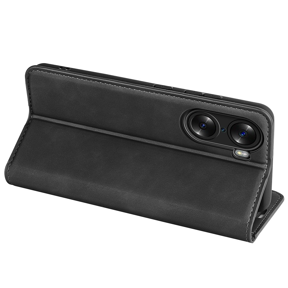 For Honor 60 Pro Skin-touch Feeling PU Leather Cover Stand Hidden Magnetic Adsorption Shockproof Flip Wallet Case - Black-6