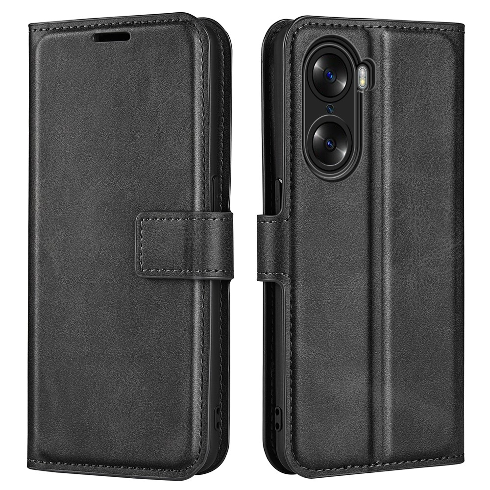 For Honor 60 Pro Textured PU Leather Wallet Case Stand Book Shockproof TPU Inner Shell - Black-1