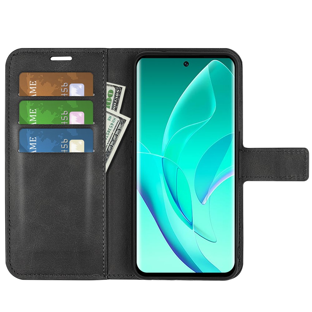 For Honor 60 Pro Textured PU Leather Wallet Case Stand Book Shockproof TPU Inner Shell - Black-4