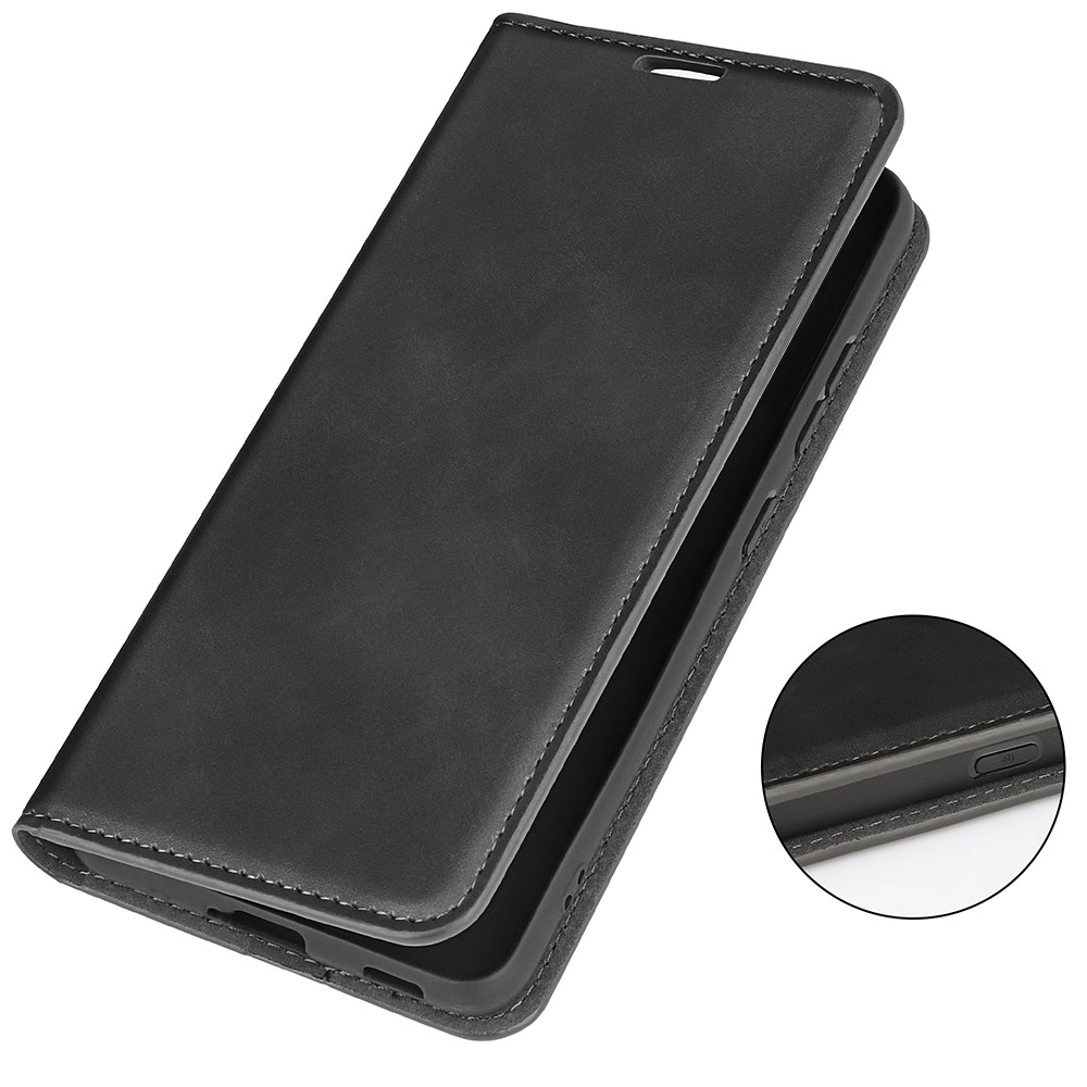For Honor 60 Skin-touch Feeling PU Leather Flip Wallet Cover Stand Magnetic Adsorption Shockproof Folio Book Case - Black-8