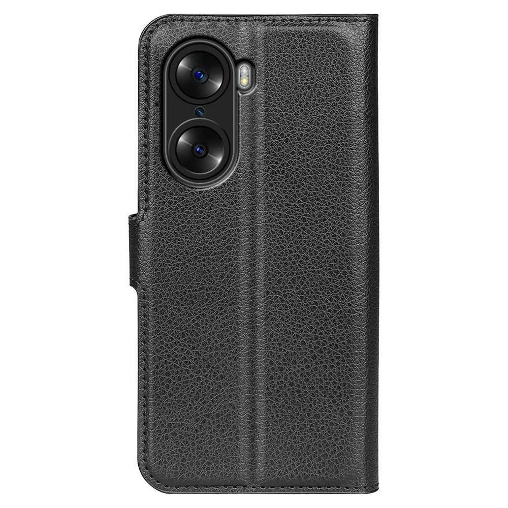 PU Leather Case for Honor 60, Litchi Texture Folding Stand Wallet Flip Cover with Magnetic Clasp - Black-3