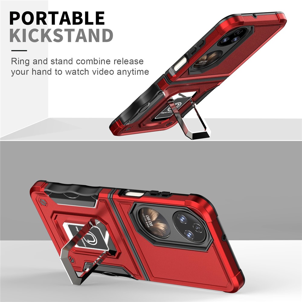 For Huawei P50 Pocket Hard PC + Soft TPU Hybrid Cover Anti-scratch Ring Kickstand Phone Case - Red-4