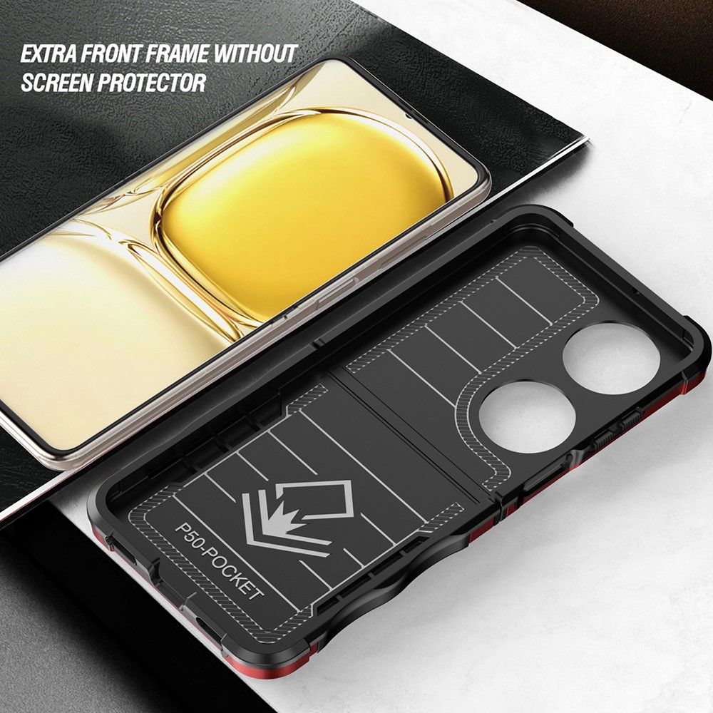 For Huawei P50 Pocket Hard PC + Soft TPU Hybrid Cover Anti-scratch Ring Kickstand Phone Case - Red-6
