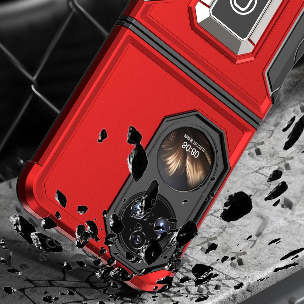 For Huawei P50 Pocket Hard PC + Soft TPU Hybrid Cover Anti-scratch Ring Kickstand Phone Case - Red-7