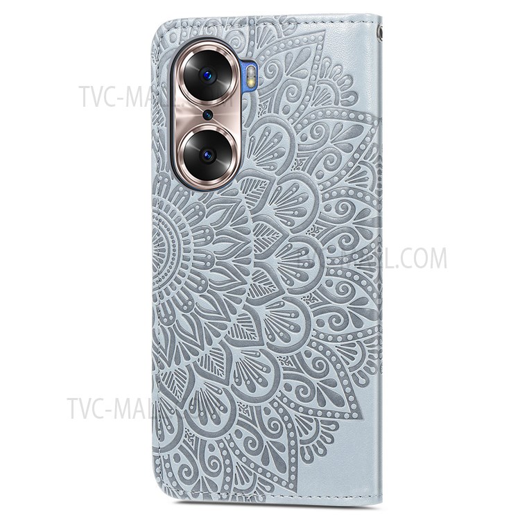 PU Leather Case for Honor 60, Dream Wings Pattern Imprinted Magnetic Closure Stand Feature Flip Wallet Cover with Strap - Grey-3