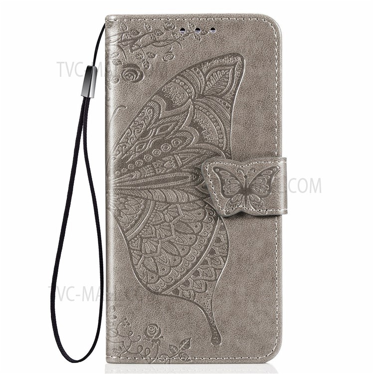 For Honor 60 Butterfly Flower Pattern Imprinted PU Leather Horizontal Stand Magnetic Flip Cover Hand Strap Wallet Case - Grey-2